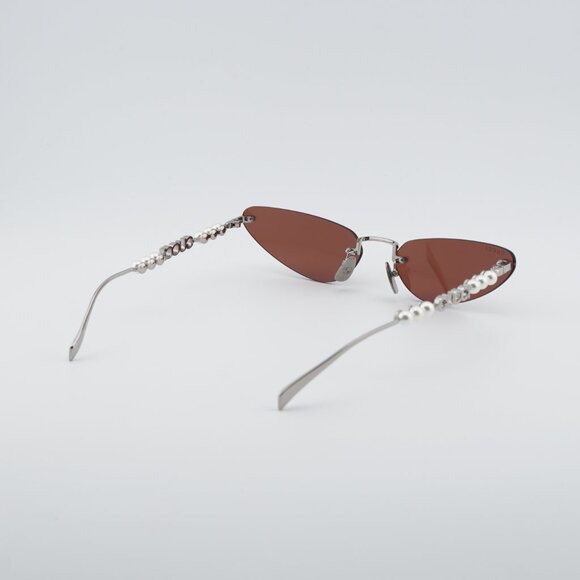 Gucci GG1920S 002 Sunglasses Shiny Silver with Pearl Cat Eye Frame, Brown Lenses main image 6